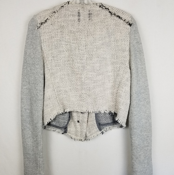 Free People Tattered Tweed Gray Cropped Moto Fleece Sleeve Jacket Size 6 - Picture 9 of 12